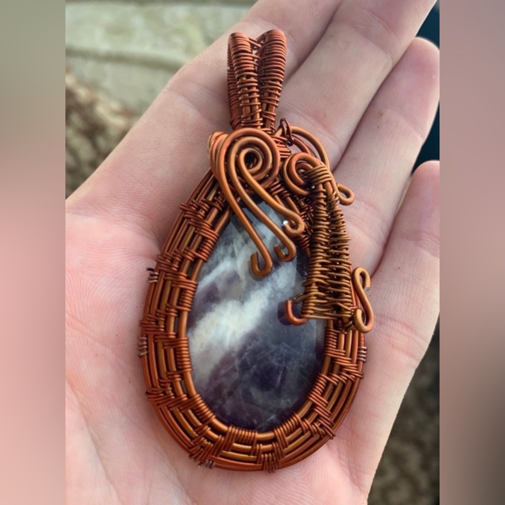 Chevron/banded Amethyst wire wrapped Pendant